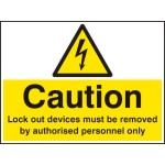 Caution - Lock Out Devices Must be Removed By Authorised Personnel Only